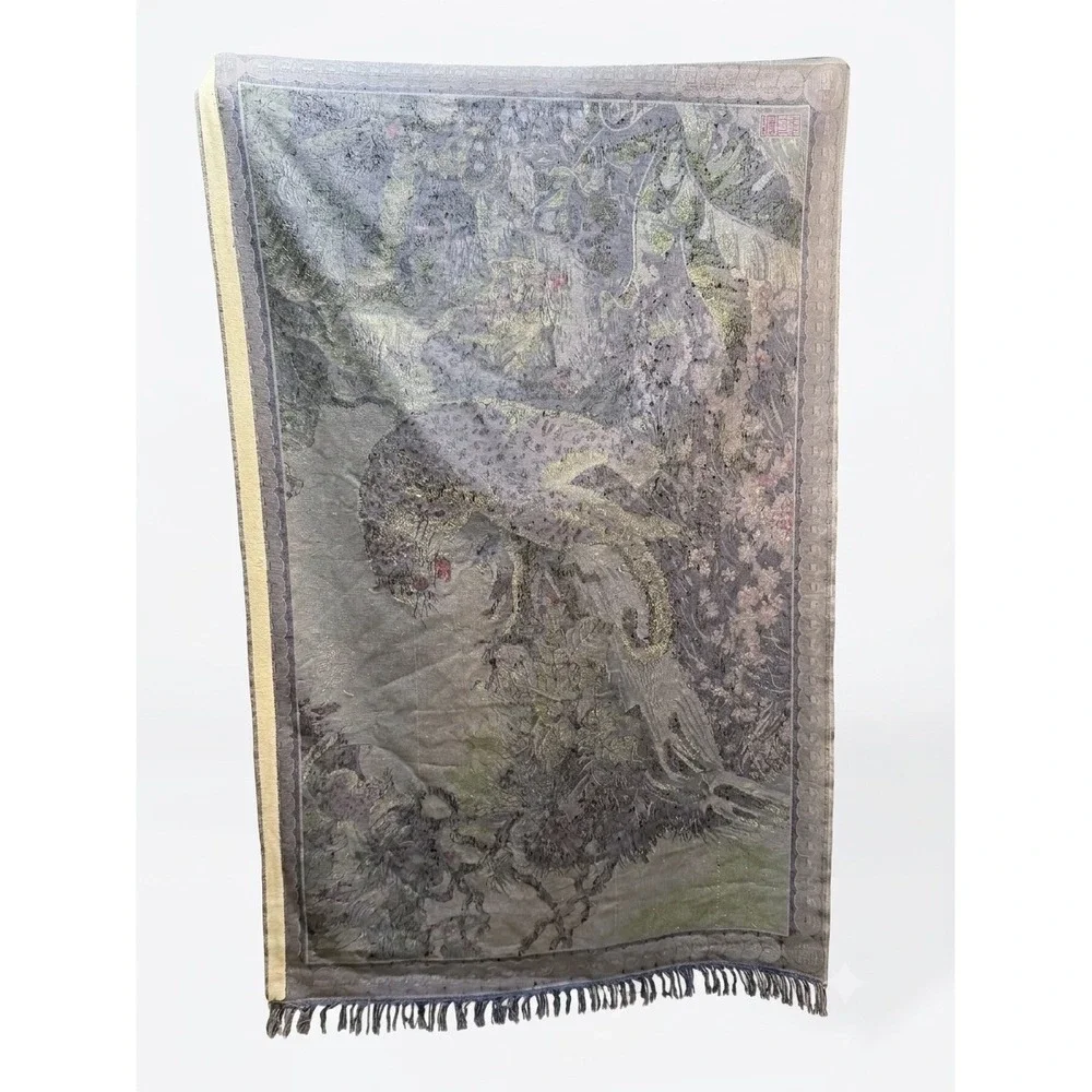 Vintage Swan Brand Velveteen Tapestry Leopard Jungle Wall Hanging Mid Century